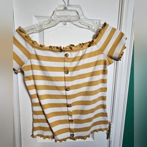 Aero. Cotton Ruffle Trimmed  Off-Shoulder Button-Up Top